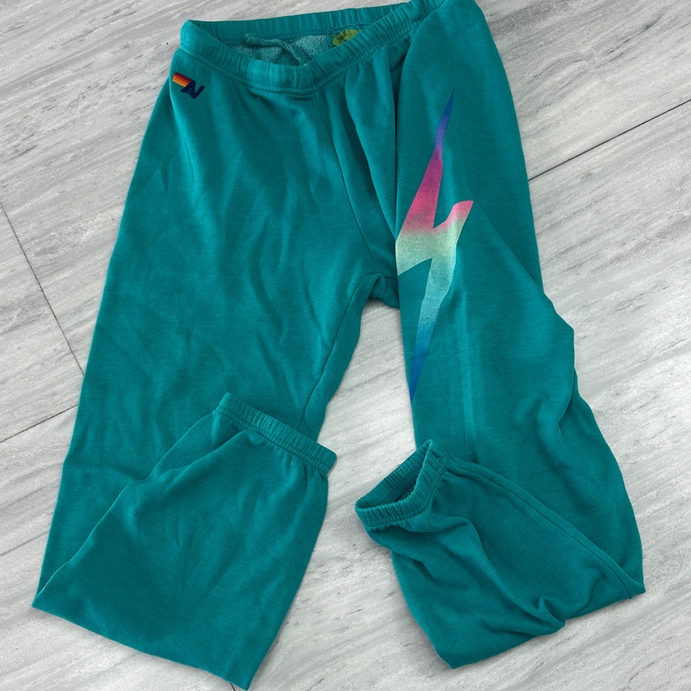 Aviator Nation Teal Leggings with Lightning Bolt